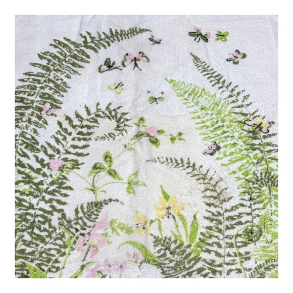 Vintage Floral Fern Bath Towel 43.5" x 24" Fancy Ferns Spring Summer Butterflies - Picture 2 of 6